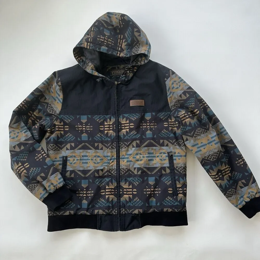 Pendleton Black & Blue Journey West Bow Pass Bomber Jacket Mens Large - Picture 2 of 10